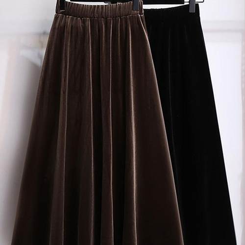 金丝绒半身裙女胖mm中长款
