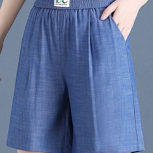 蓝色牛仔短裤女夏天冰丝薄款高腰牛仔裤