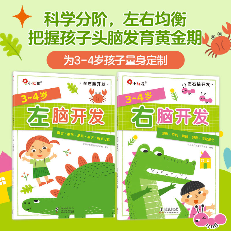 左脑右脑开发2-3-6岁全2册幼儿园亲子全脑思维益智潜能开发智力训练亲子宝宝逻辑训练幼儿儿童贴贴画绘本游戏玩具书邦臣小红花