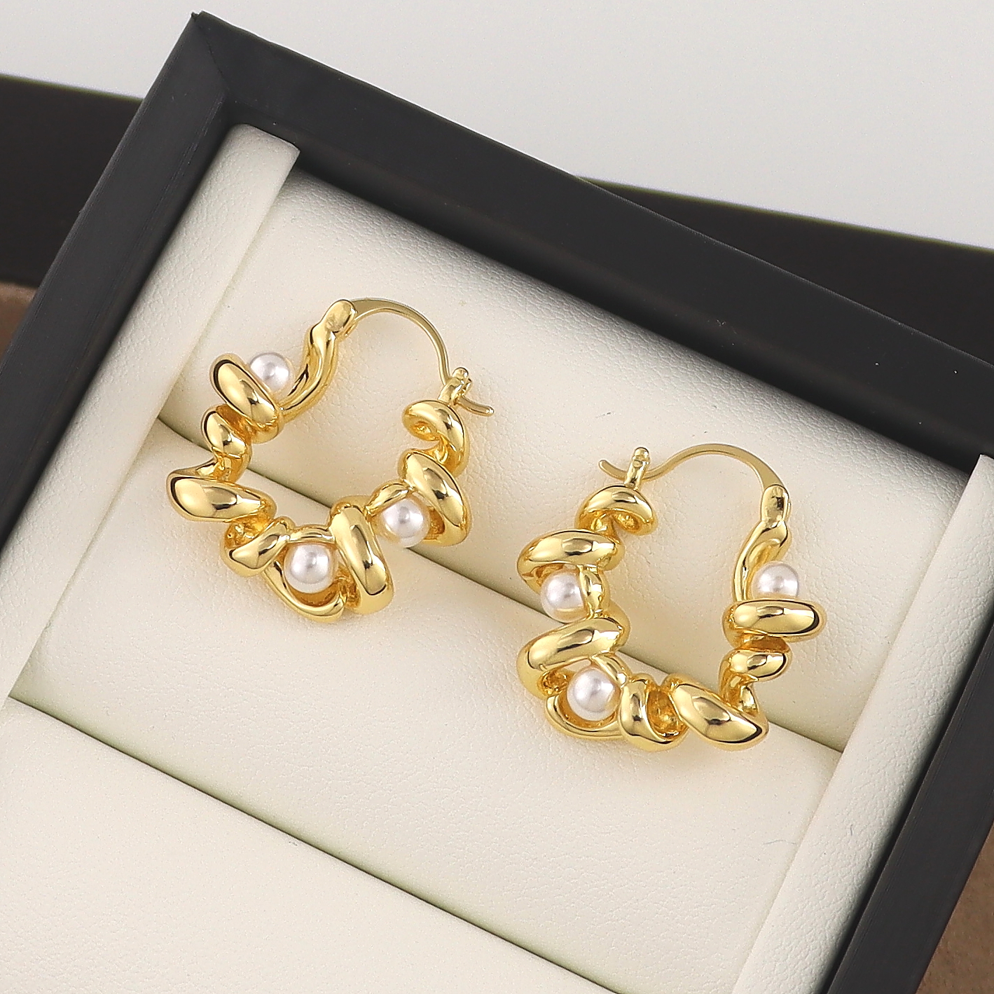 法式金属麻花珍珠耳环2025新款女