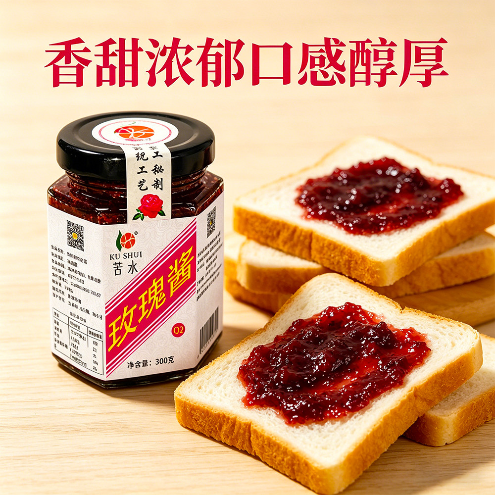 苦水玫瑰酱甘肃兰州特产纯正食用级鲜花酱糖玫瑰酱烘焙馅料无添加