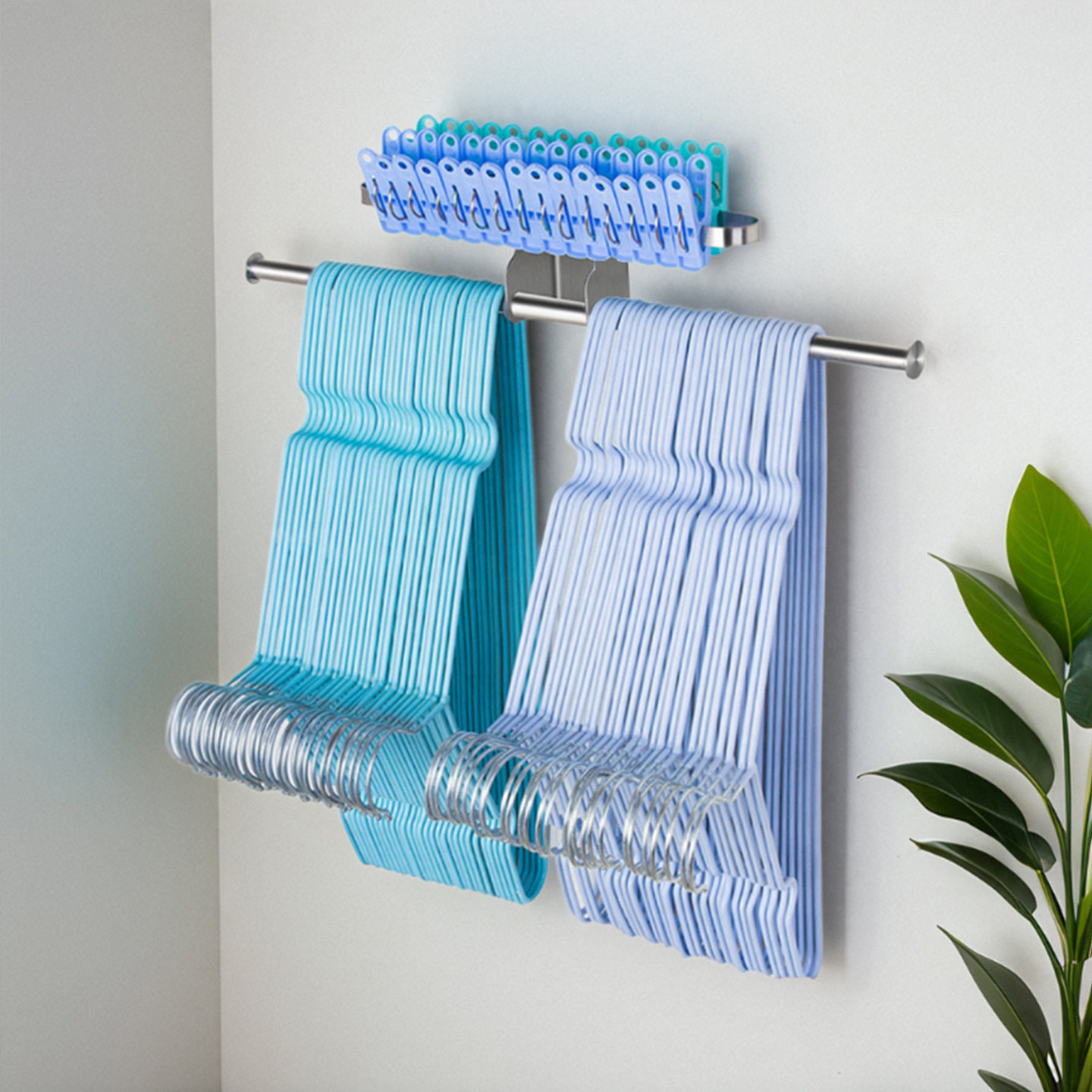 衣架收纳神器阳台整理架免打孔壁挂墙上不锈钢置物架放夹子挂钩架,收纳整理,金属衣架,淘宝优惠券,粉丝福利购,淘宝优惠卷