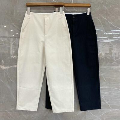 高腰九分口袋设计镰刀裤