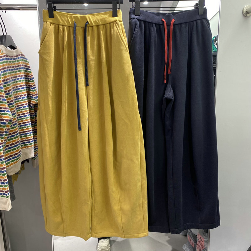 欧洲站2025秋冬新款欧货松紧腰抽绳加绒显瘦阔腿休闲卫裤女100403
