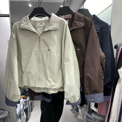 欧洲站2025秋季新款减龄拉链袖口拼格子百搭棒球服短外套女925043