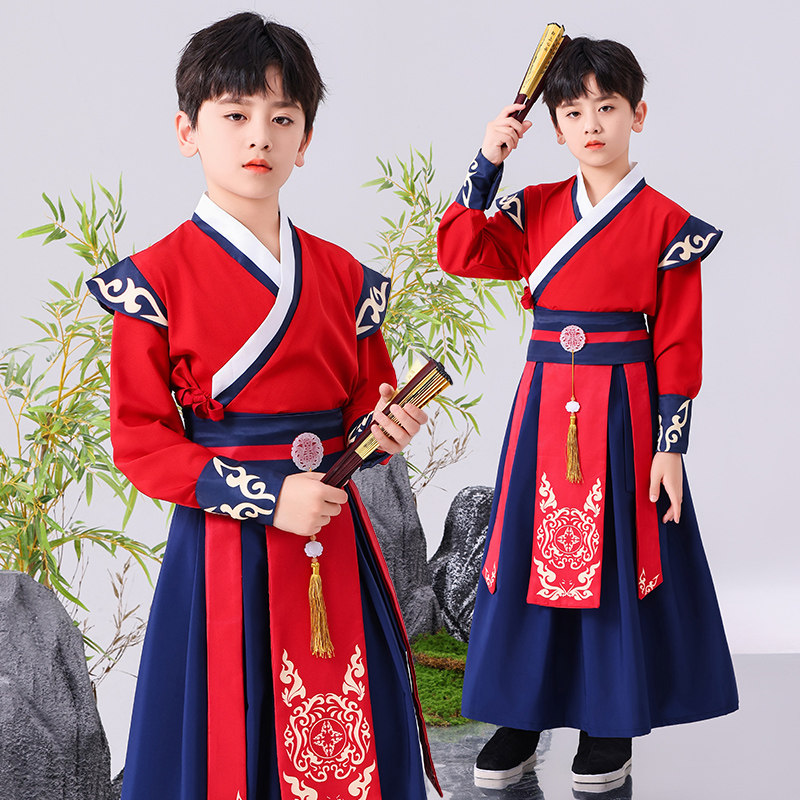 2024新款儿童汉服男春季演出服古装新中式唐装学生套装中国风女童