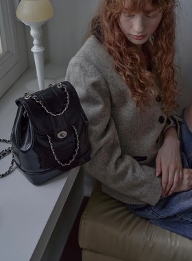 DRXH自制小众百搭皮质链条双肩背包小香风水桶包质感油蜡皮小背包