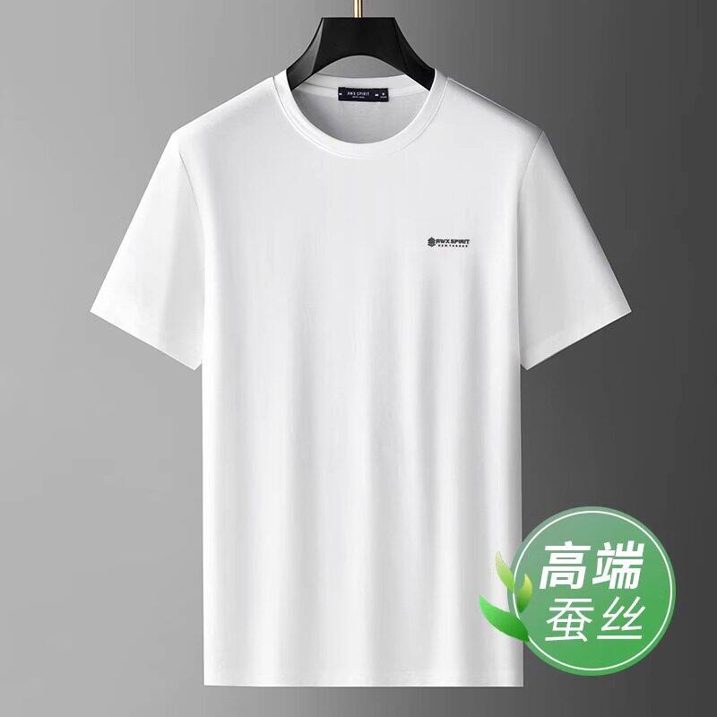 意大利高端桑蚕丝短袖男士夏季薄款宽松运动T恤冰丝透气休闲上衣