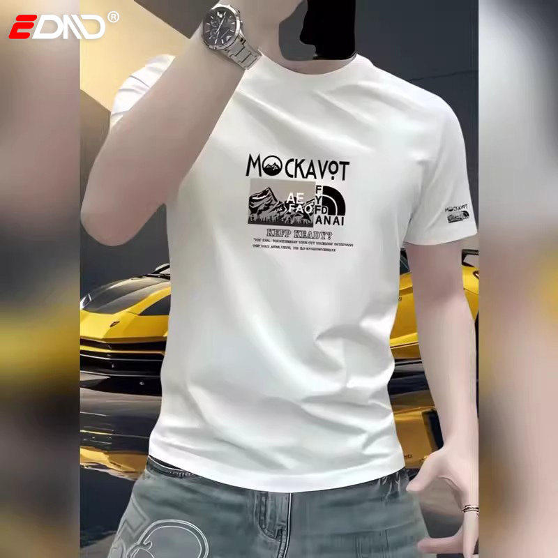 美式印花短袖男款2026新款春季ins流行爆款修身丝光棉男士短袖T恤