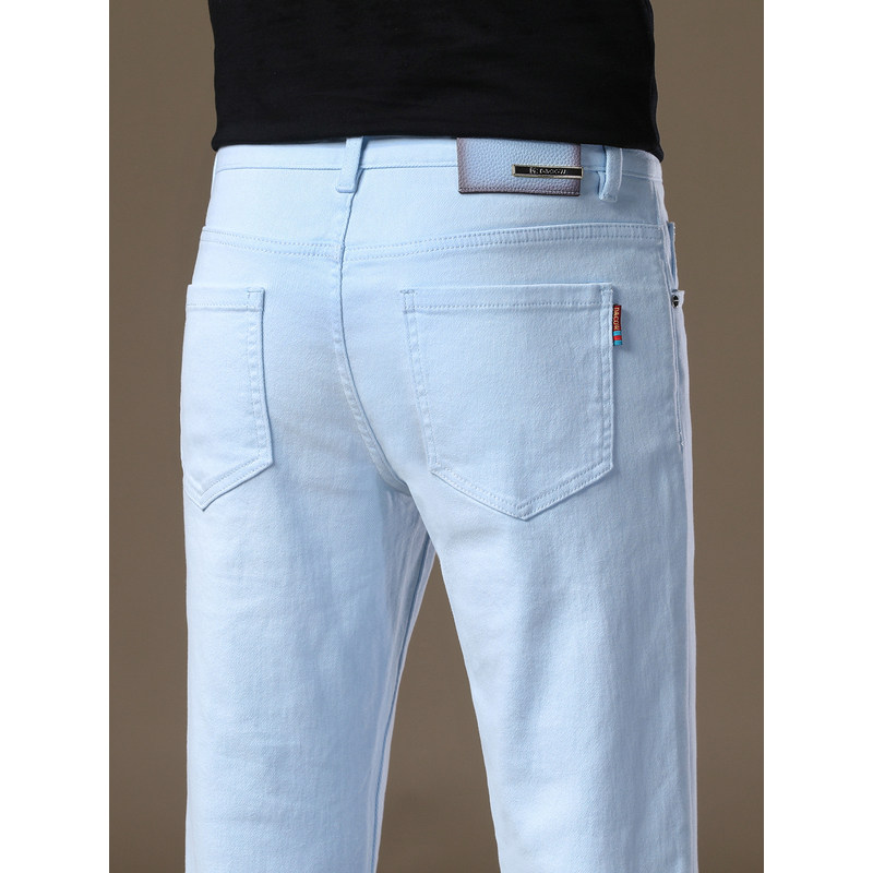 法国高端浅色秋季新款牛仔裤男士弹力小裤脚纯色百搭休闲裤2025款