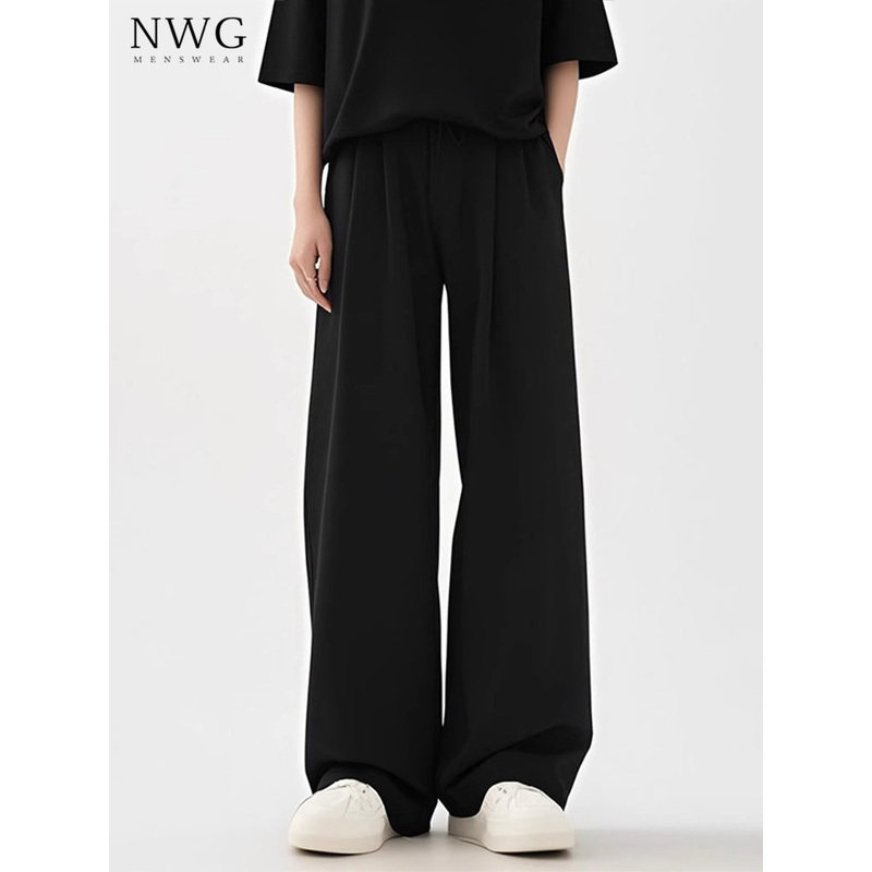 褶皱西裤夏季薄款美式高街宽松垂感直筒阔腿裤子男士百搭休闲长裤