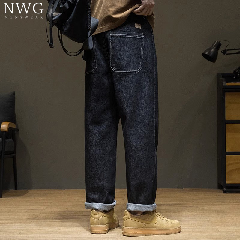 直筒牛仔裤男潮牌秋冬季加绒加厚潮流宽松大码裤子不掉色休闲长裤