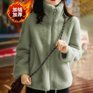 潮牌抓绒衣女冬季 双面绒保暖休闲卫衣 摇粒绒外套加绒加厚宽松大码