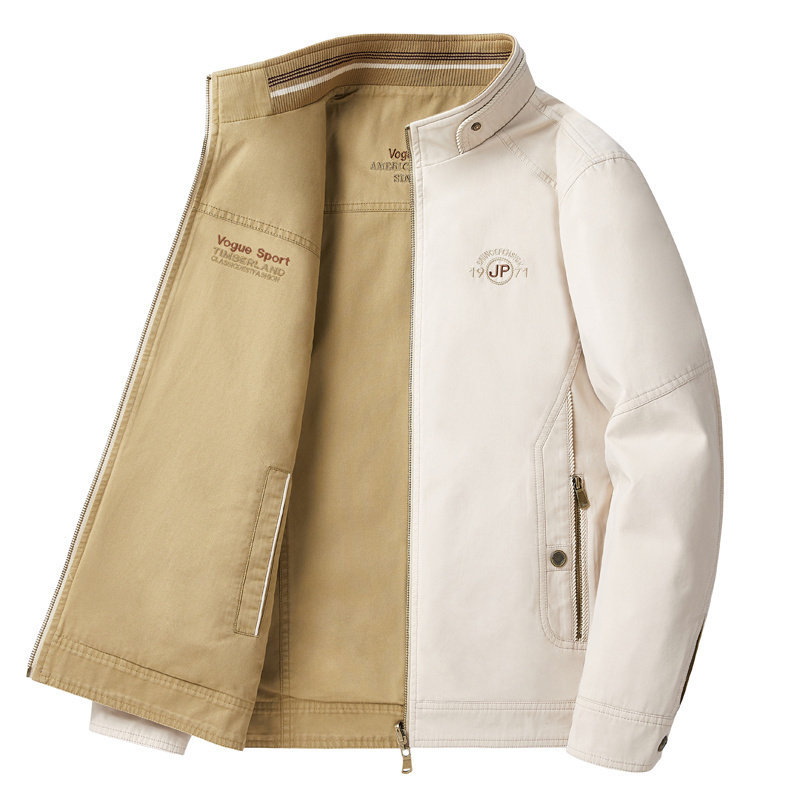 男中年夹克宽松男士装上衣外套春秋爸爸穿两面双面休闲纯棉夹克衫