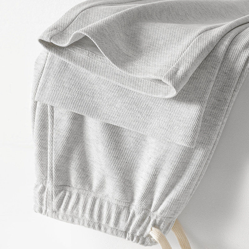 SUPDORX~白花灰色斜纹抽绳垂感直筒卫裤纯色百搭运动休闲裤男秋季