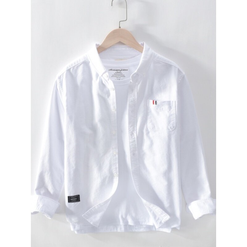 香港日系休闲外穿衬衫男士春秋装纯棉方领长袖上衣服秋季男款衬衣