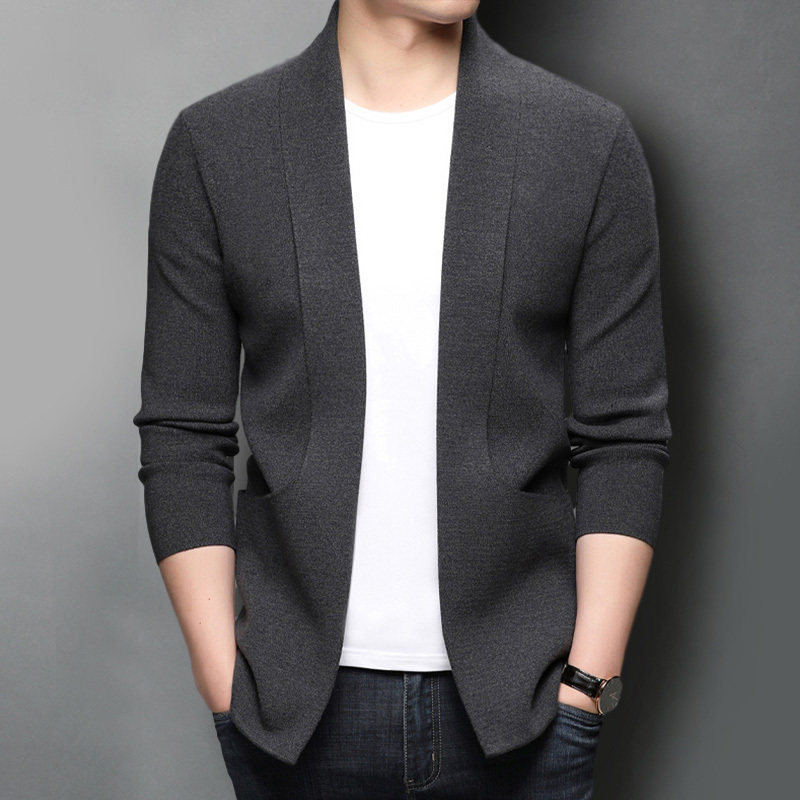 春秋季针织羊绒开衫男毛衣韩版时尚商务休闲高端羊毛纯色男士外套