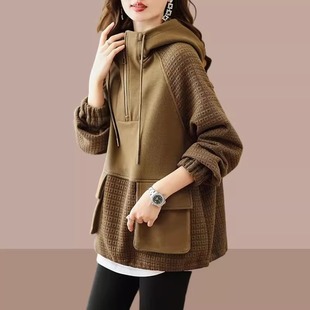 大码 潮牌2025春秋季 遮屁股洋气时尚 连帽卫衣女士中长款 上衣服 新款