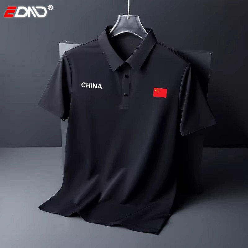 国旗翻领冰丝POLO衫男士短袖T恤2026新款春季透气裁判教练服男款