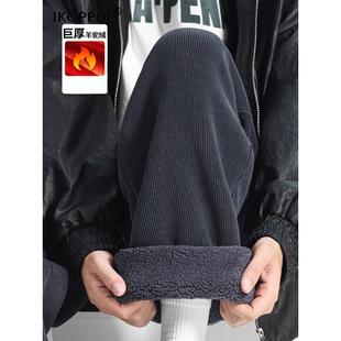 高端灯芯绒裤子休闲裤直筒裤男士2025秋冬季加绒加厚羊羔绒卫裤男