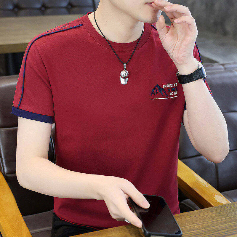 夏季纯棉圆领短袖t恤男2026新款潮流休闲印花男士韩版修身半袖潮