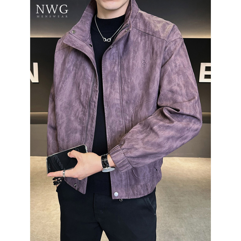 立领皮衣外套男春秋季2025新款高级感美式痞帅皮夹克男士休闲上衣