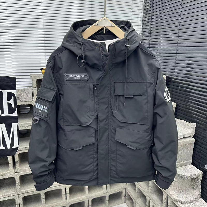MUSONMU秋冬季潮牌工装连帽棉服外套男多口袋冲锋衣潮流休闲夹克