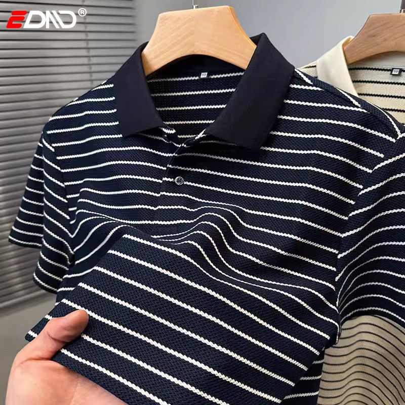 高端条纹翻领POLO衫男士短袖t恤2026新款夏季短袖男款半袖上衣服