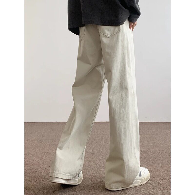 Aymelon美式复古白牛仔裤男款秋季宽松垂感直筒休闲阔腿拖地长裤