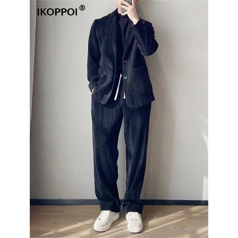 轻奢男士休闲潮流西服套装2025秋冬季百搭宽松高级灯芯绒两件套