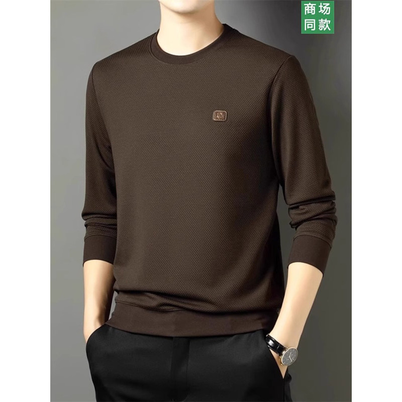 高端圆领卫衣男士长袖t恤2025新款春秋冬季打底衫上衣男款加绒潮
