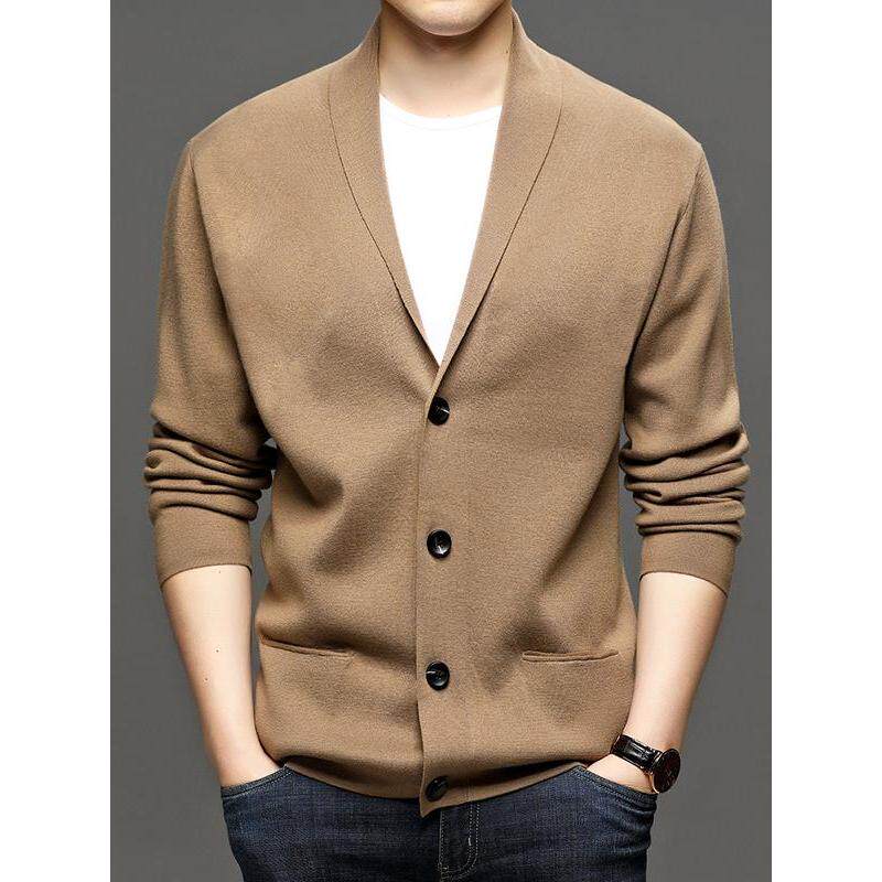 针织衫男春秋季羊绒毛衣开衫韩版潮流商务高端男士薄款羊毛衫外套