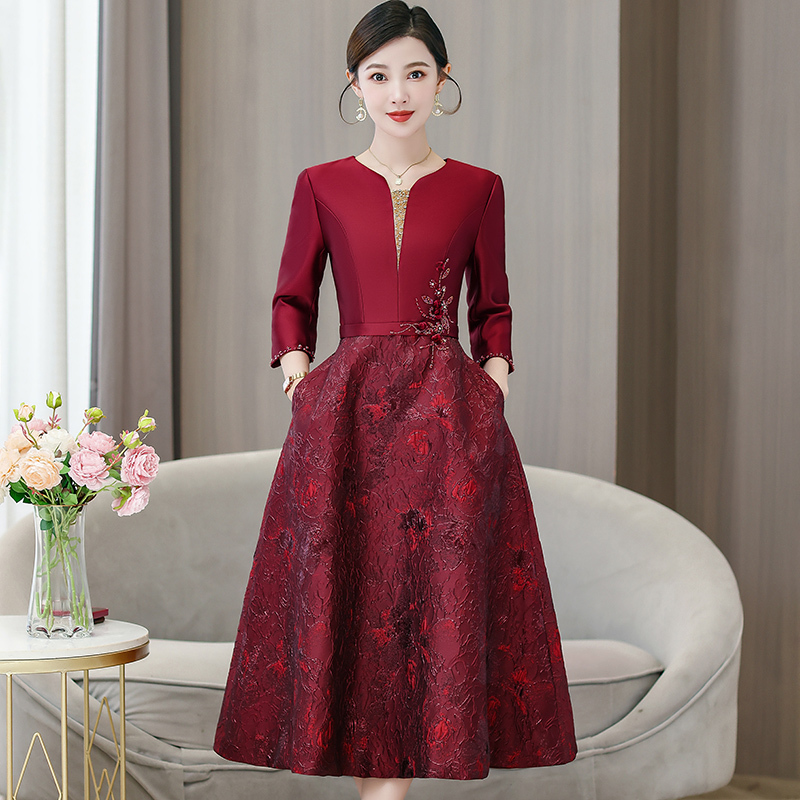 Capacity Kiss喜婆婆红色妈妈婚晏装大码秀禾服连衣裙秋冬礼服裙