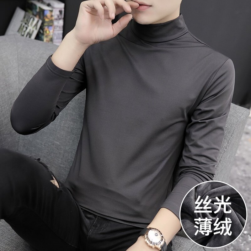 半高领长袖t恤男春秋2025新款丝光棉内搭男士韩版潮流纯色打底衫