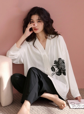 深浅不一的校服时光！Daily Gtra~睡衣女春秋棉开衫黑白色家居服