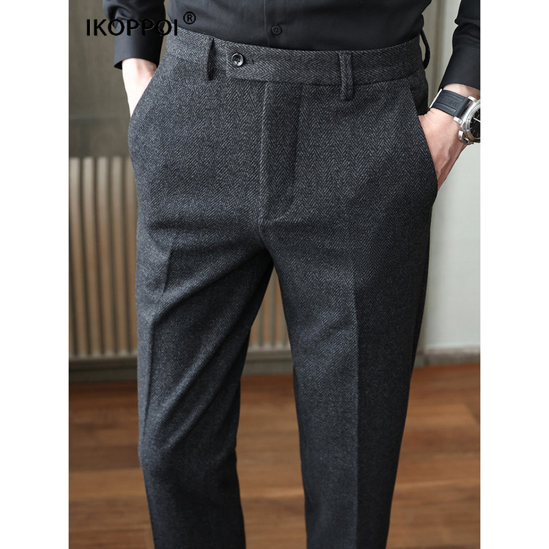 高端男士百搭毛呢料直筒西裤2025春秋新款休闲裤磨毛商务西装裤子