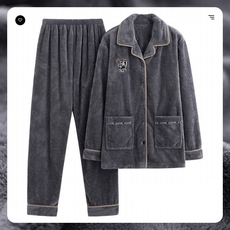 珊瑚绒睡衣男秋冬款2025新款加厚加绒保暖法兰绒可外穿家居服套装