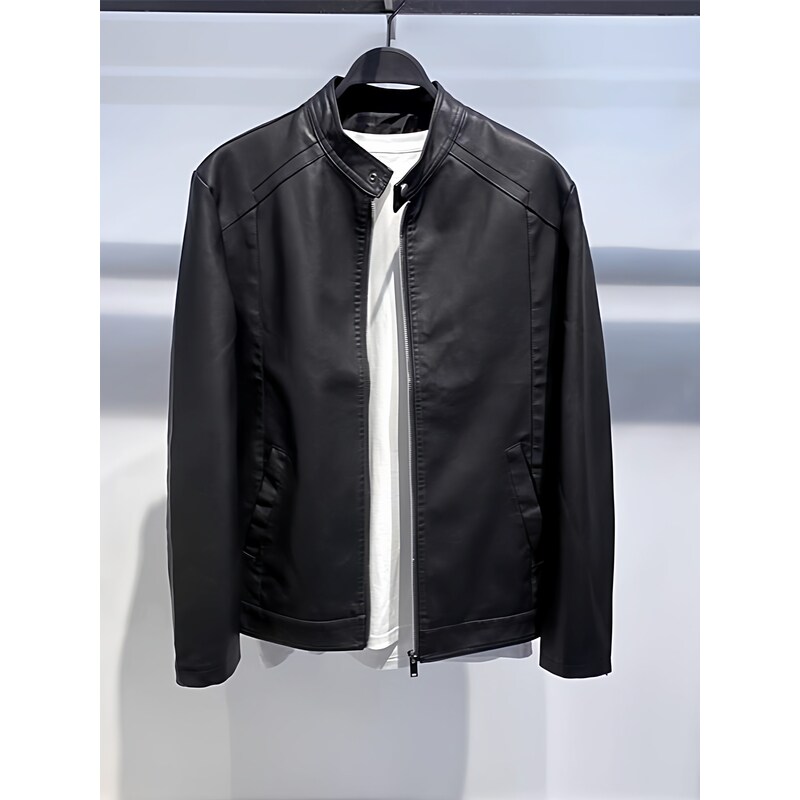 高端真皮皮衣外套男春秋季2025新款高端修身休闲男士短款立领夹克