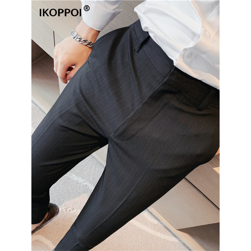 高端男士韩版修身垂感小脚西裤2025春秋商务正装痞帅直筒休闲裤子