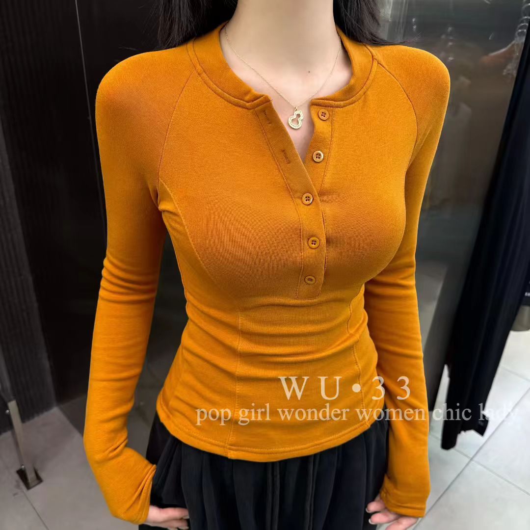 2025新款半开领纽扣修身上衣