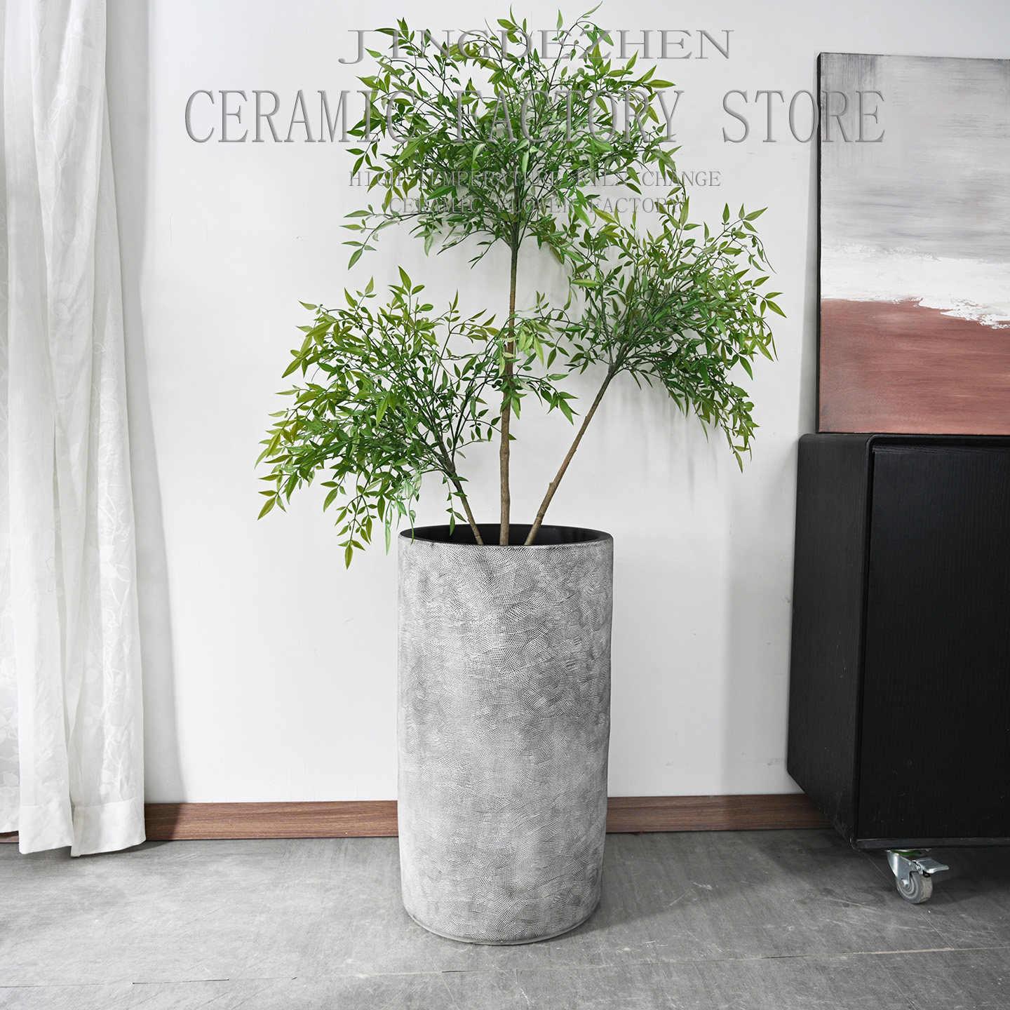 新中式北欧复古铁锈仿金属落地陶瓷大花瓶酒店大堂绿植花盆插花器