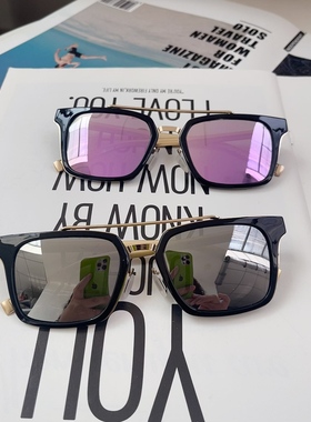 男士开车太阳镜炫彩反光膜防紫外线强光方形复古双梁遮阳司机墨镜