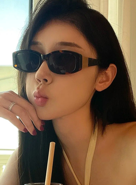 小香风粗边框菱格猫眼墨镜方框女潮复古时髦豹纹墨镜太阳镜显脸小