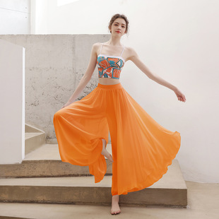 空中舞韵瑜伽服套装女夏季飘逸仙气印花雪纺敦煌飞天表演出舞蹈服