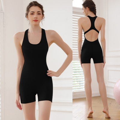美背瑜伽连体服女夏带胸垫性感露背提臀短裤普拉提运动健身连体衣