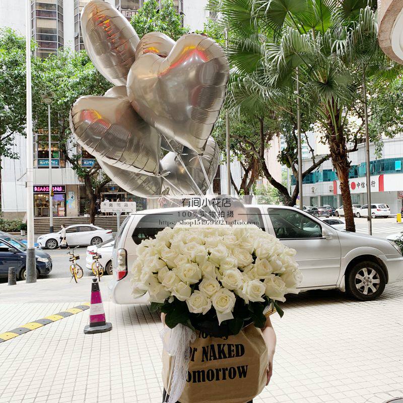 520花订花深圳鲜花送女友老婆气球花束气球抱抱桶玫瑰花束花店送