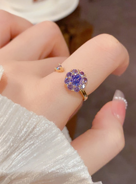 日韩轻奢锆石旋转花瓣开口戒女
