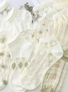 袜子夏季薄款女水晶袜可爱日系jk浅口船袜学生白色韩版玻璃丝短袜