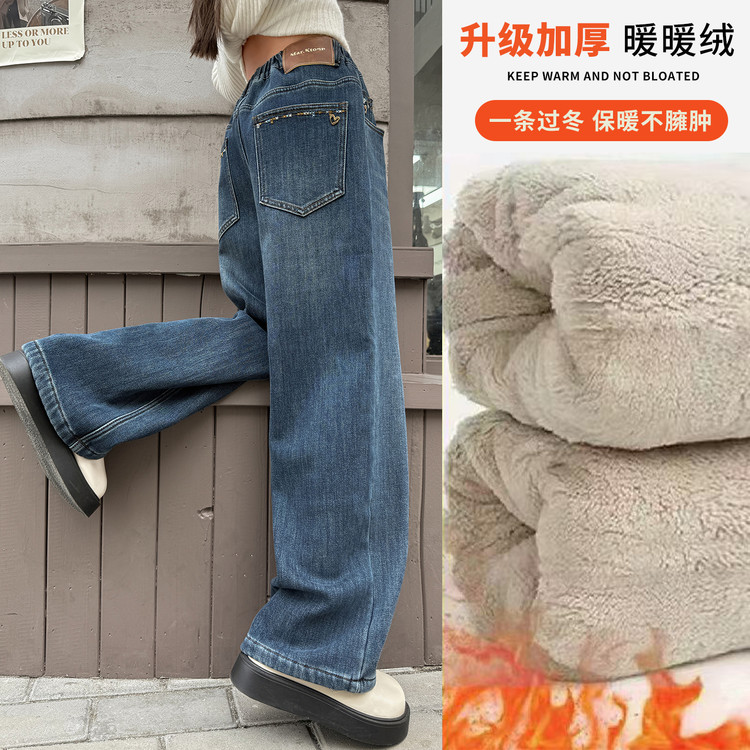 牛仔布刺绣无弹冬季女裤子