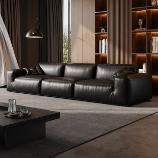 大黑牛沙发高端品牌真皮沙发意式极简全青皮客厅黑色豆腐块沙发